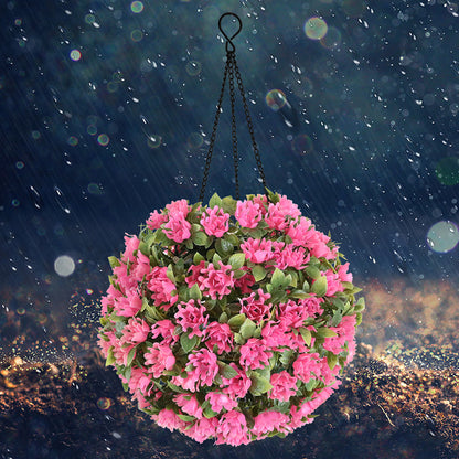 Artificial Flower Grass Ball Chandelier Outdoor Garden Hanging Solar Lamp Topiary Ball Light, Size L