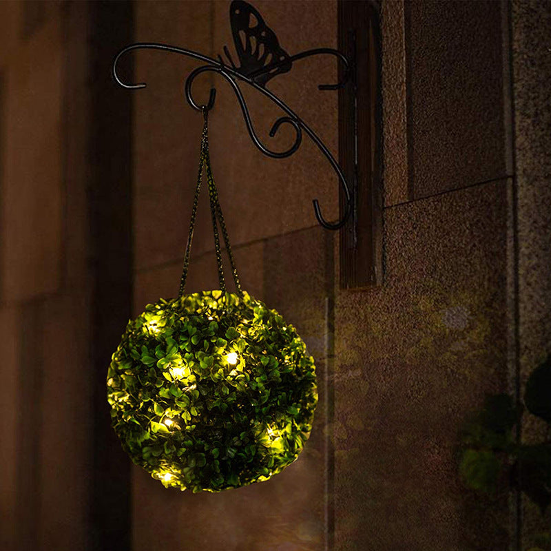 Home LED Grass Ball Chandelier Outdoor Garden Decor Artificial Plant Ball Decorative Solar Lamp, Size: L