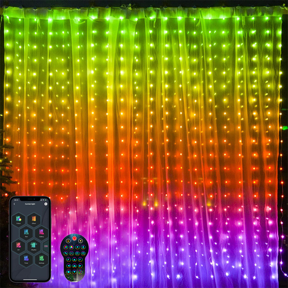 2x2m Smart Home Window String Lamp APP Remote Controlled DIY Programming RGB Color Changing LED Curtain Light