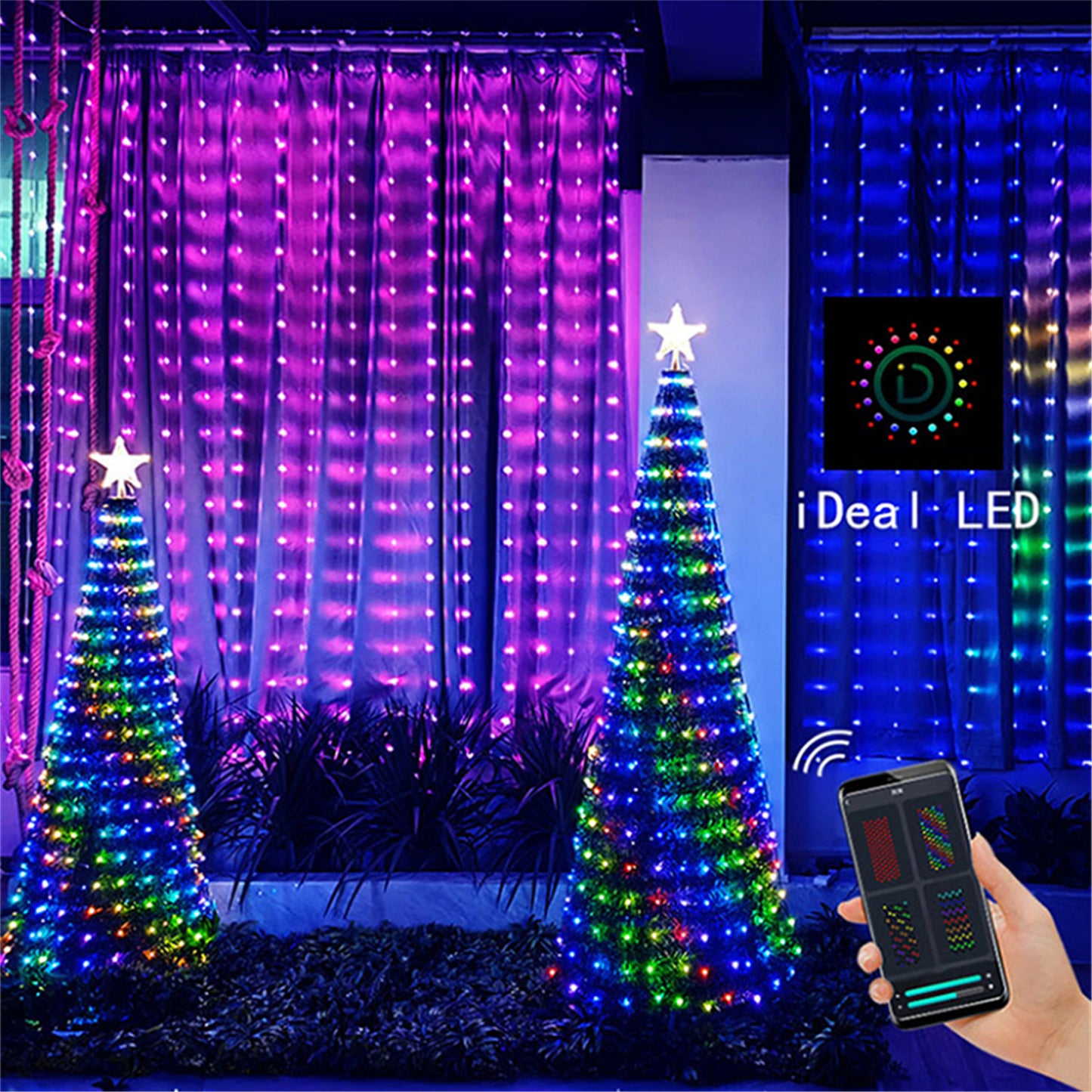 2x2m Smart Home Window String Lamp APP Remote Controlled DIY Programming RGB Color Changing LED Curtain Light
