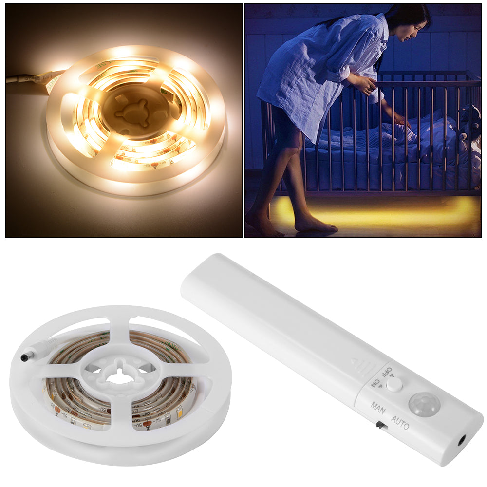2m 60-LEDs Home Bathroom Cabinet Backlit Light Strip 5V Battery Powered Sensing Lamp