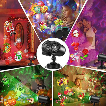 Dual Water Pattern Christmas Projection Lamp Indoor Decorative Projector Light with 16 Cards