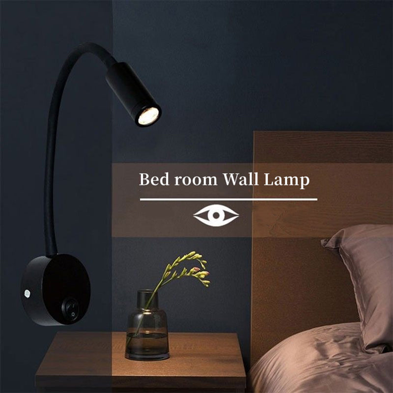 Flexible Wall Mounted LED Night Light Bedside Metal 1W Warm Light Lamp for Home, Hotel