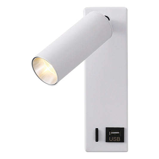 3104 350-Degree Rotatable 3W Warm Light Bedside Wall Lamp Aluminum+Iron Bedroom Study Reading Light with USB Port