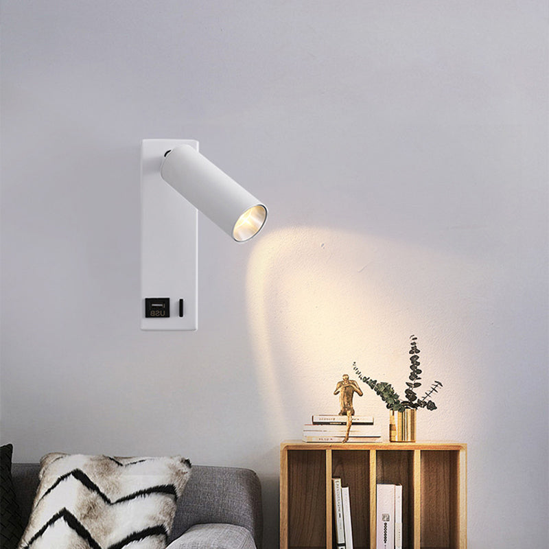 3104 350-Degree Rotatable 3W Warm Light Bedside Wall Lamp Aluminum+Iron Bedroom Study Reading Light with USB Port