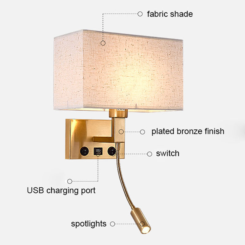 3104 5W Bedside Wall Lamp Corridor LED Reading Light with Gooseneck Spotlight and USB Port
