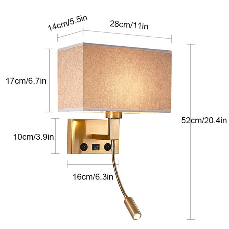 3104 5W Bedside Wall Lamp Corridor LED Reading Light with Gooseneck Spotlight and USB Port