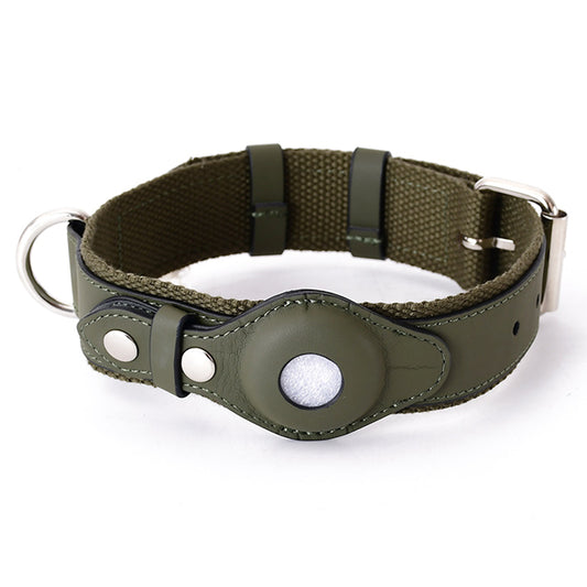 PU Leather+Canvas Anti-Lost Locator Pet Dog Collar for Apple AirTag Tracker Adjustable Pet Collar ST, Size S