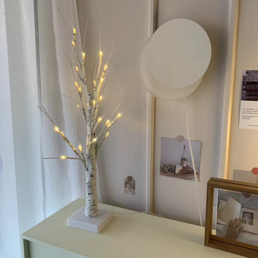 Christmas Lighted Birch Tree Branches Home Decor Tabletop Artificial Plastic Tree Lamp Xmax Ornament, 60CM