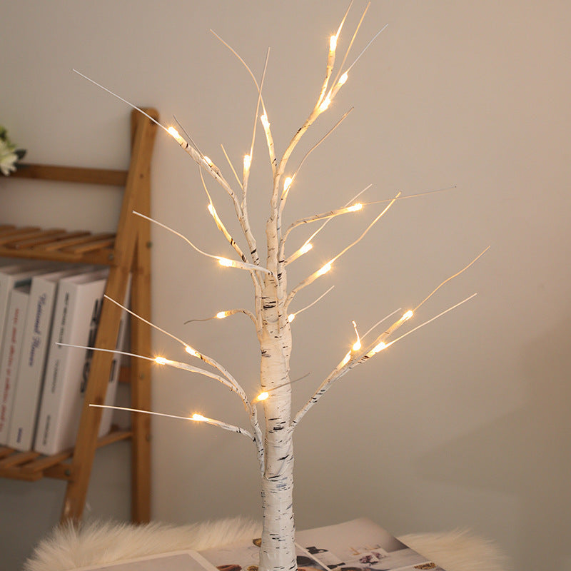 Christmas Lighted Birch Tree Branches Home Decor Tabletop Artificial Plastic Tree Lamp Xmax Ornament, 60CM
