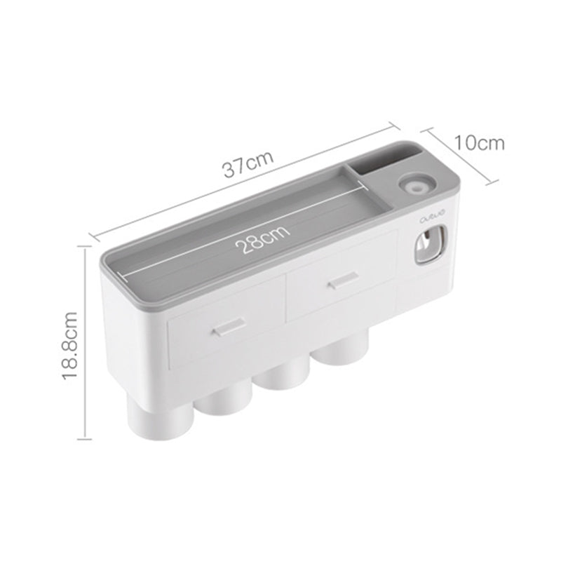 ASWEI A1910 Bathrooms Wall Mounted 4 Cups Toothbrush Holder with Toothpaste Dispenser, Tray, 2 Drawer, 4 Brush Slot