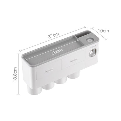 ASWEI A1910 Bathrooms Wall Mounted 4 Cups Toothbrush Holder with Toothpaste Dispenser, Tray, 2 Drawer, 4 Brush Slot