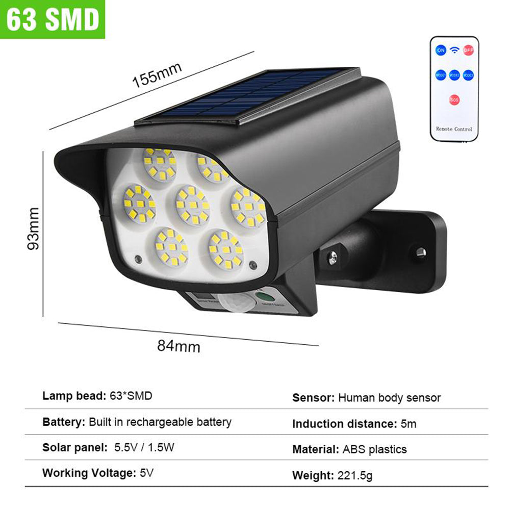 SH-63A Camera Shape Solar Sensor Wall Light 63 LED Strong Light Anti-Thief Wireless Monitor Lamp with Remote Control