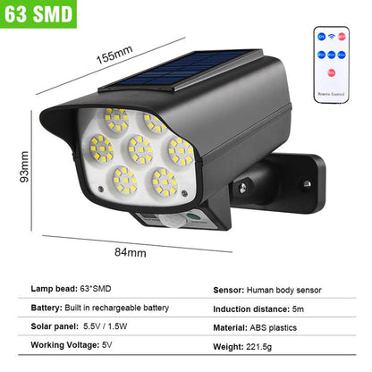 SH-63A Camera Shape Solar Sensor Wall Light 63 LED Strong Light Anti-Thief Wireless Monitor Lamp with Remote Control