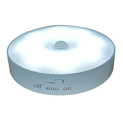 USB Rechargeable Cabinet Bedside Round Lamp Magnetic Human Body Sensor LED Night Light