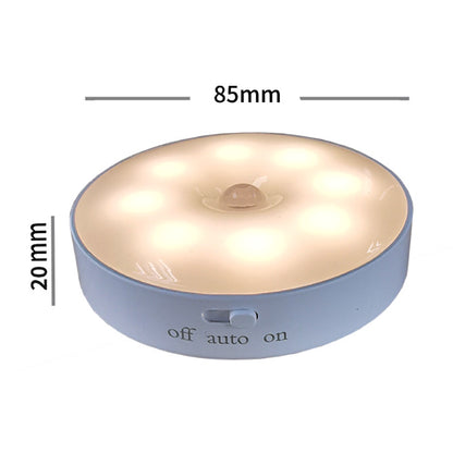 USB Rechargeable Cabinet Bedside Round Lamp Magnetic Human Body Sensor LED Night Light
