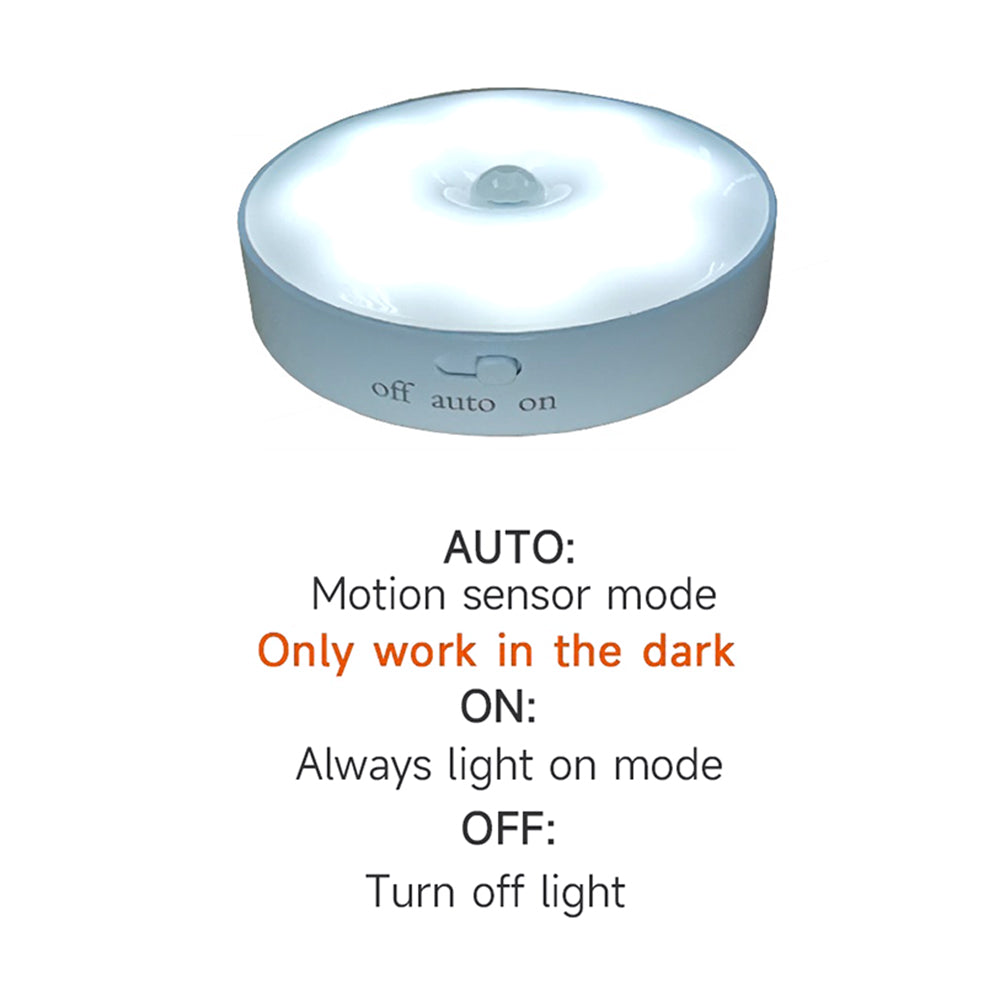 USB Rechargeable Cabinet Bedside Round Lamp Magnetic Human Body Sensor LED Night Light