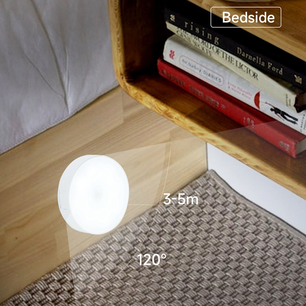 USB Rechargeable Cabinet Bedside Round Lamp Magnetic Human Body Sensor LED Night Light