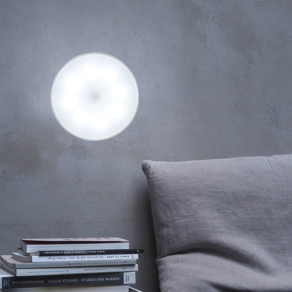 USB Rechargeable Cabinet Bedside Round Lamp Magnetic Human Body Sensor LED Night Light