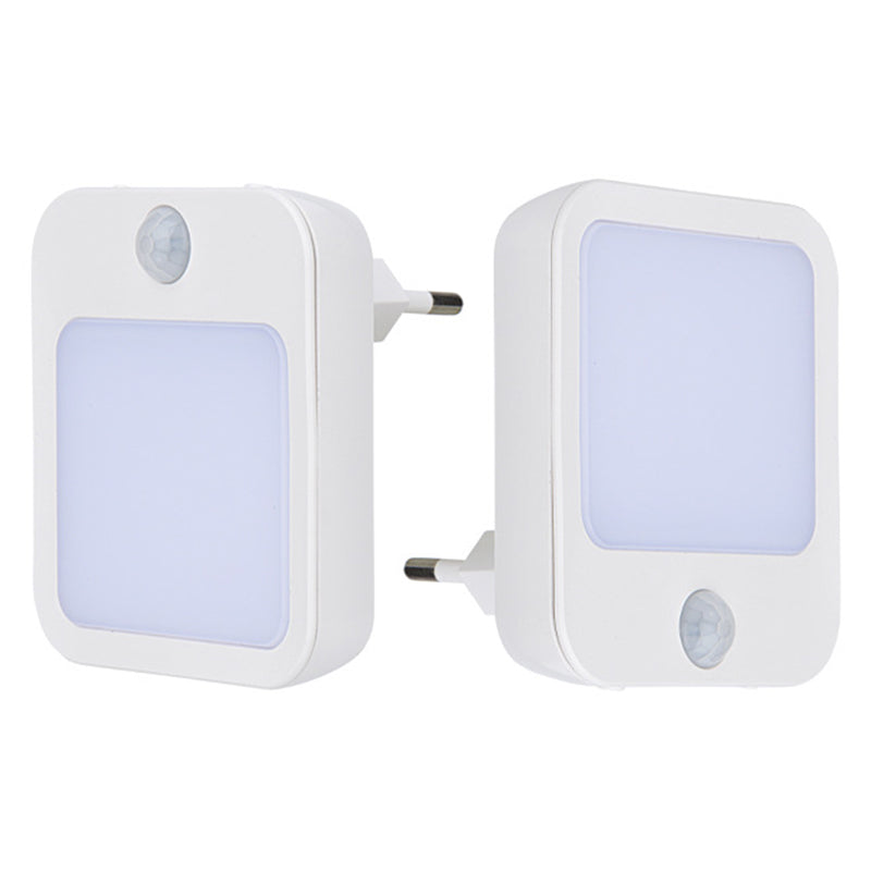 NL2202 2Pcs EU Plug Intelligent Body Sensor Night Lamp Motion Activated Dimming Night Light, Warm White