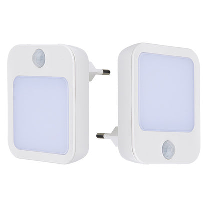 NL2202 2Pcs EU Plug Intelligent Body Sensor Night Lamp Motion Activated Dimming Night Light, Warm White