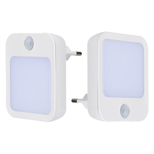 NL2202 2Pcs EU Plug Intelligent Body Sensor Night Lamp Motion Activated Dimming Night Light, Warm White