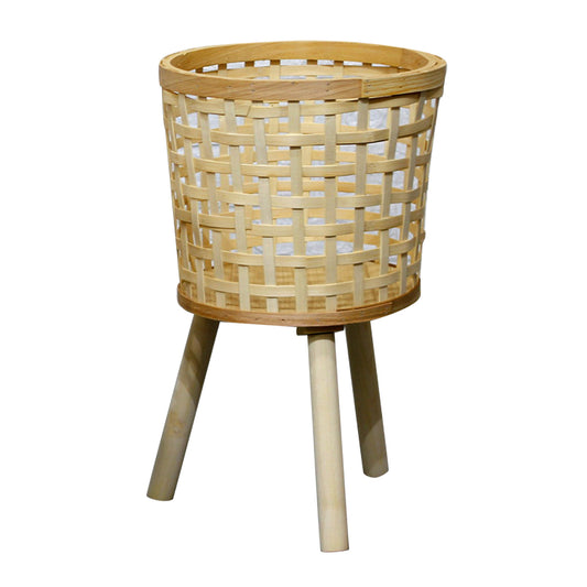 Home Planter Pot Basket Stand Leg Design Flower Vase Holder Hand-Woven Bamboo Basket Office Decoration, Size: M