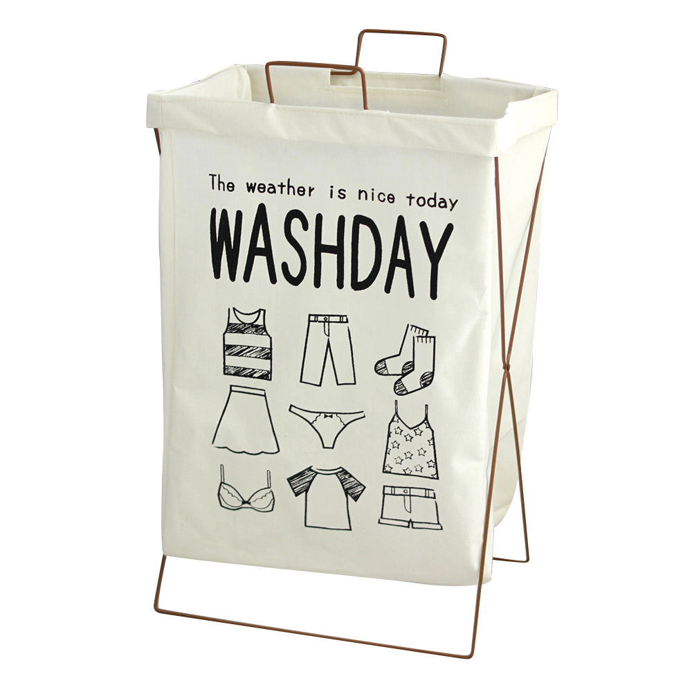 28L Iron Rack Foldable Laundry Basket Cotton Linen Dirty Clothes Hamper Washing Basket, Size S