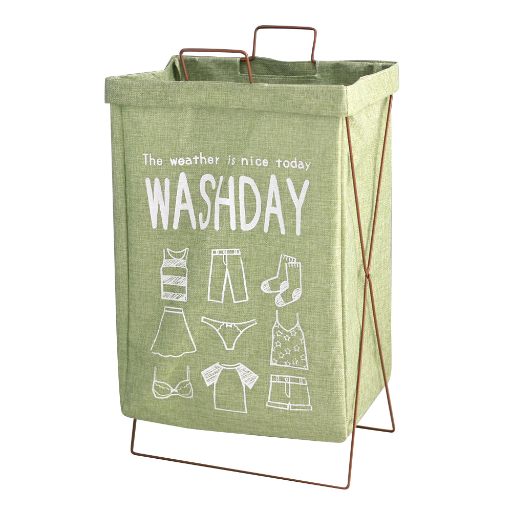 28L Iron Rack Foldable Laundry Basket Cotton Linen Dirty Clothes Hamper Washing Basket, Size S