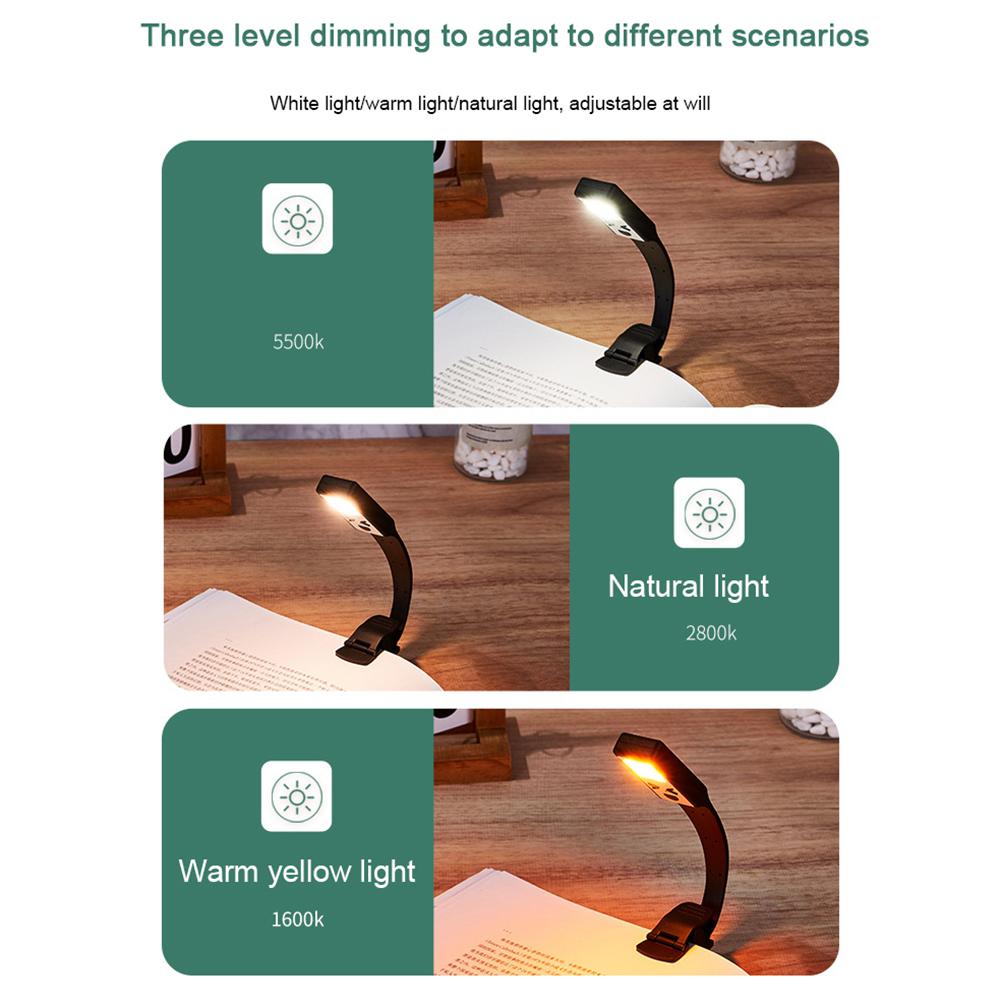 YJD-5335 Clip-On Book Light Three Color Temperature Brightness Adjustable Reading Light Lamp