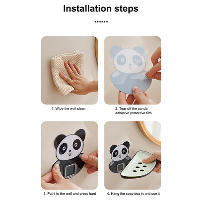 Panda Design Wall Mounted Adhesive Soap Holder Draining Soap Dish Rack