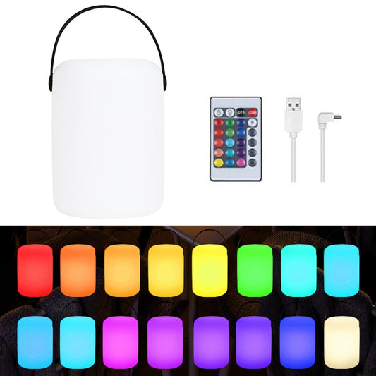 Cylinder Shape Portable LED Lamp Adjustable Brightness 16 Colors USB Rechargeable Light with Remote Controller