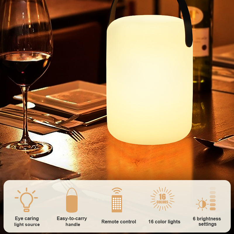 Cylinder Shape Portable LED Lamp Adjustable Brightness 16 Colors USB Rechargeable Light with Remote Controller