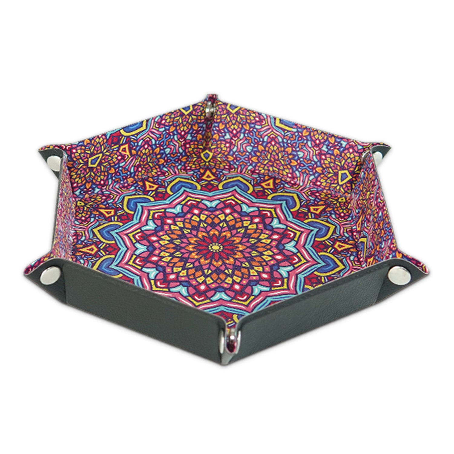 8-inch PU Leather Sundries Organizer Tray Metal Buttons Design Desktop Storage Tray