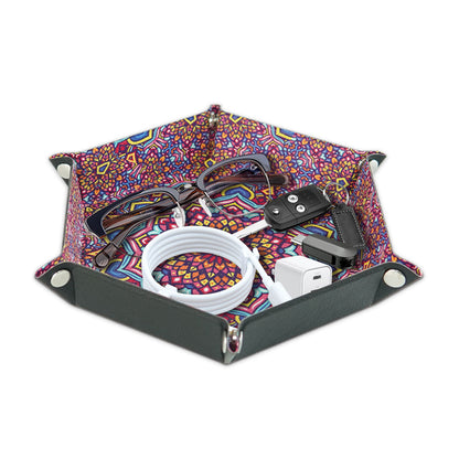 8-inch PU Leather Sundries Organizer Tray Metal Buttons Design Desktop Storage Tray