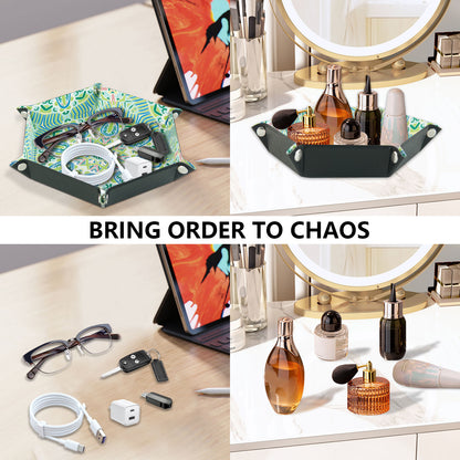 8-inch PU Leather Sundries Organizer Tray Metal Buttons Design Desktop Storage Tray