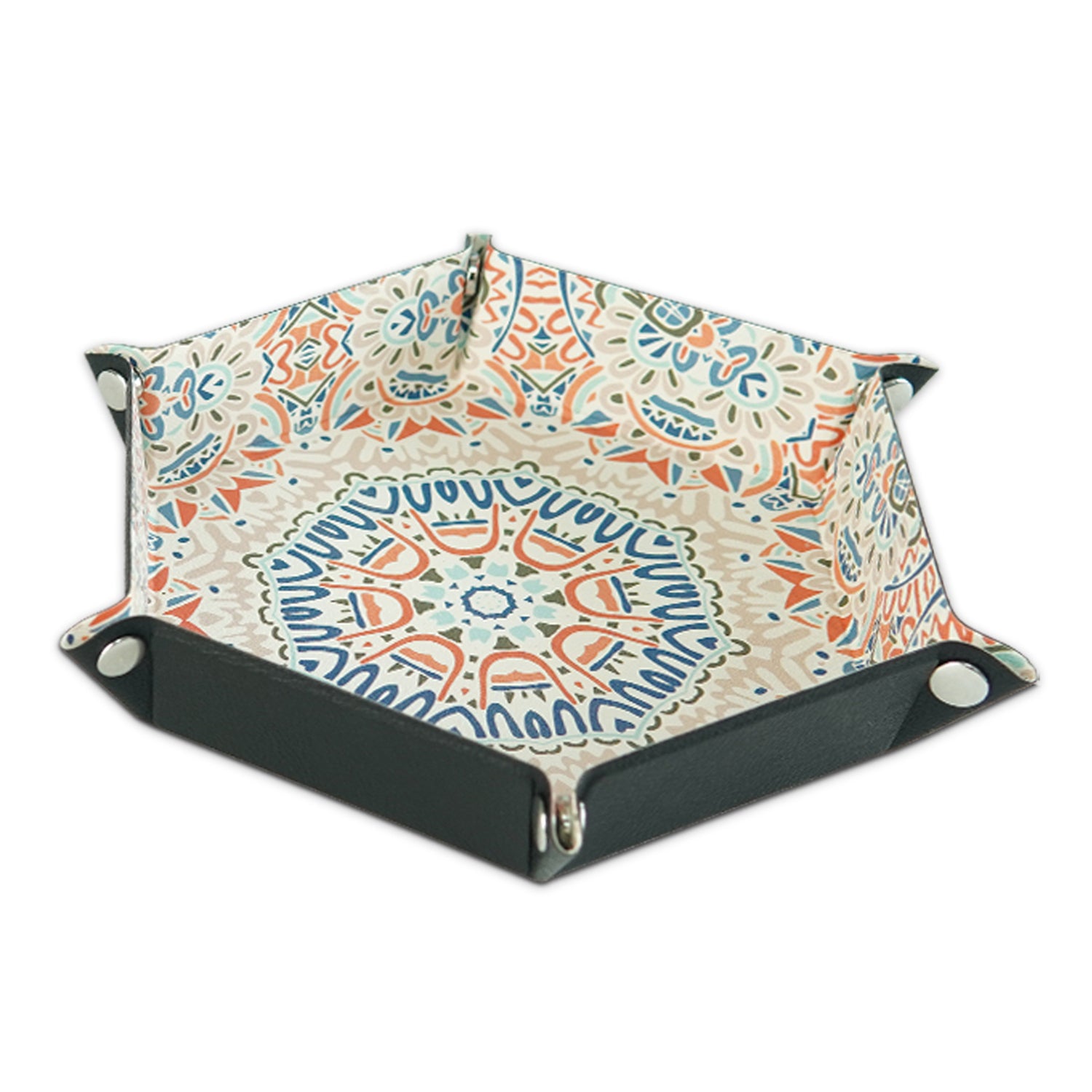 8-inch PU Leather Sundries Organizer Tray Metal Buttons Design Desktop Storage Tray