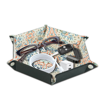 8-inch PU Leather Sundries Organizer Tray Metal Buttons Design Desktop Storage Tray