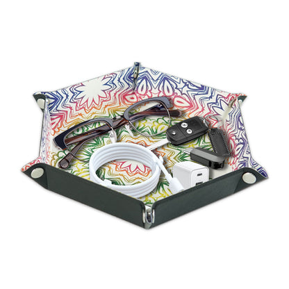 8-inch PU Leather Sundries Organizer Tray Metal Buttons Design Desktop Storage Tray