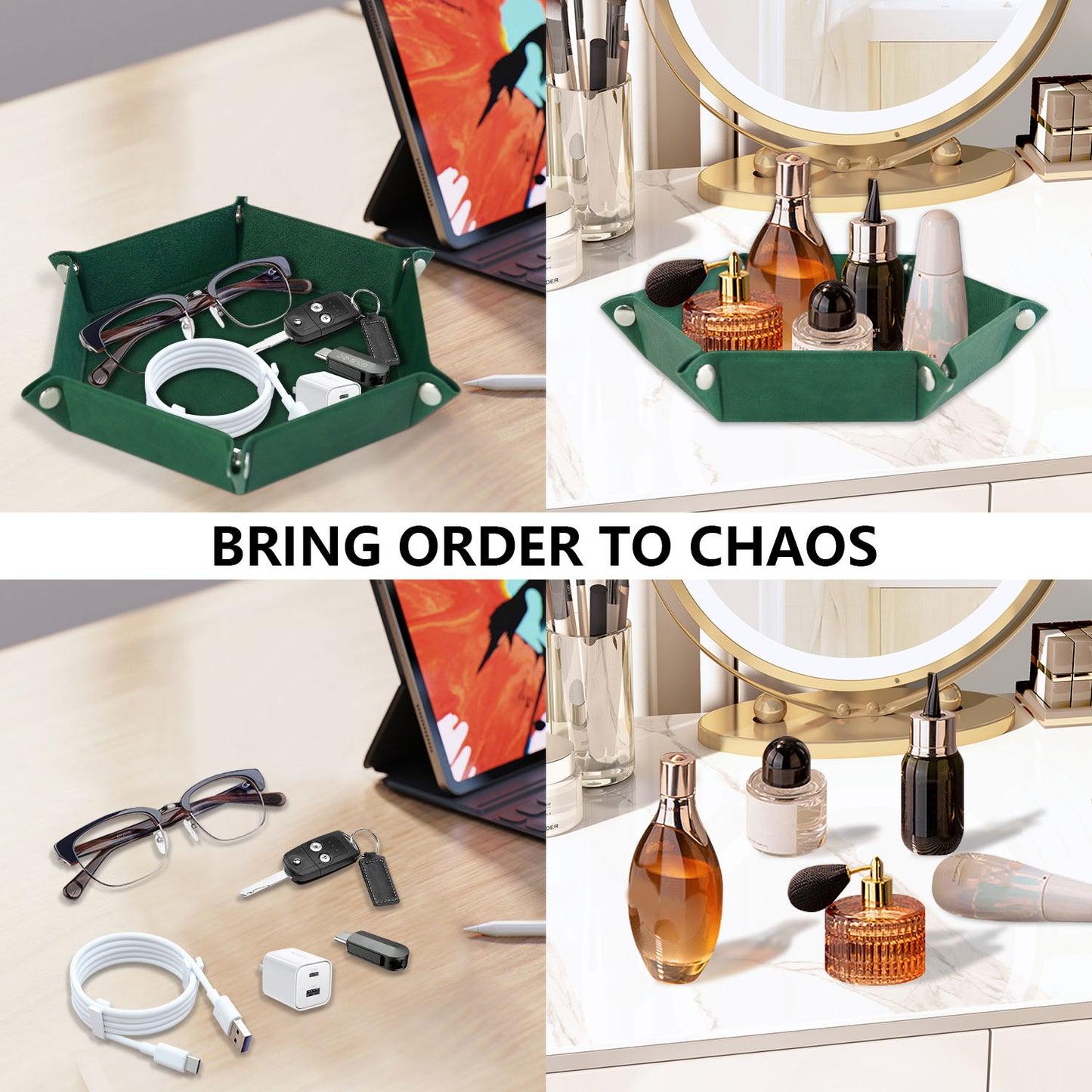7-inch PU Leather Sundries Organizer Tray Hexagon Home Desktop Storage Tray