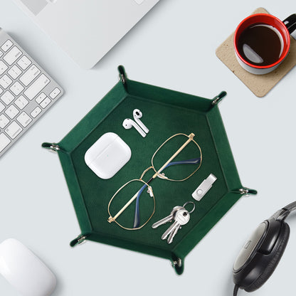 7-inch PU Leather Sundries Organizer Tray Hexagon Home Desktop Storage Tray