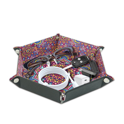 7-inch PU Leather Sundries Organizer Tray Hexagon Home Desktop Storage Tray