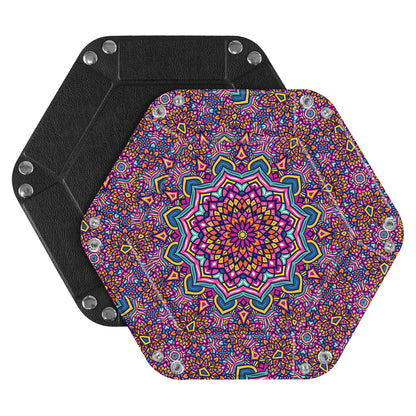 7-inch PU Leather Sundries Organizer Tray Hexagon Home Desktop Storage Tray