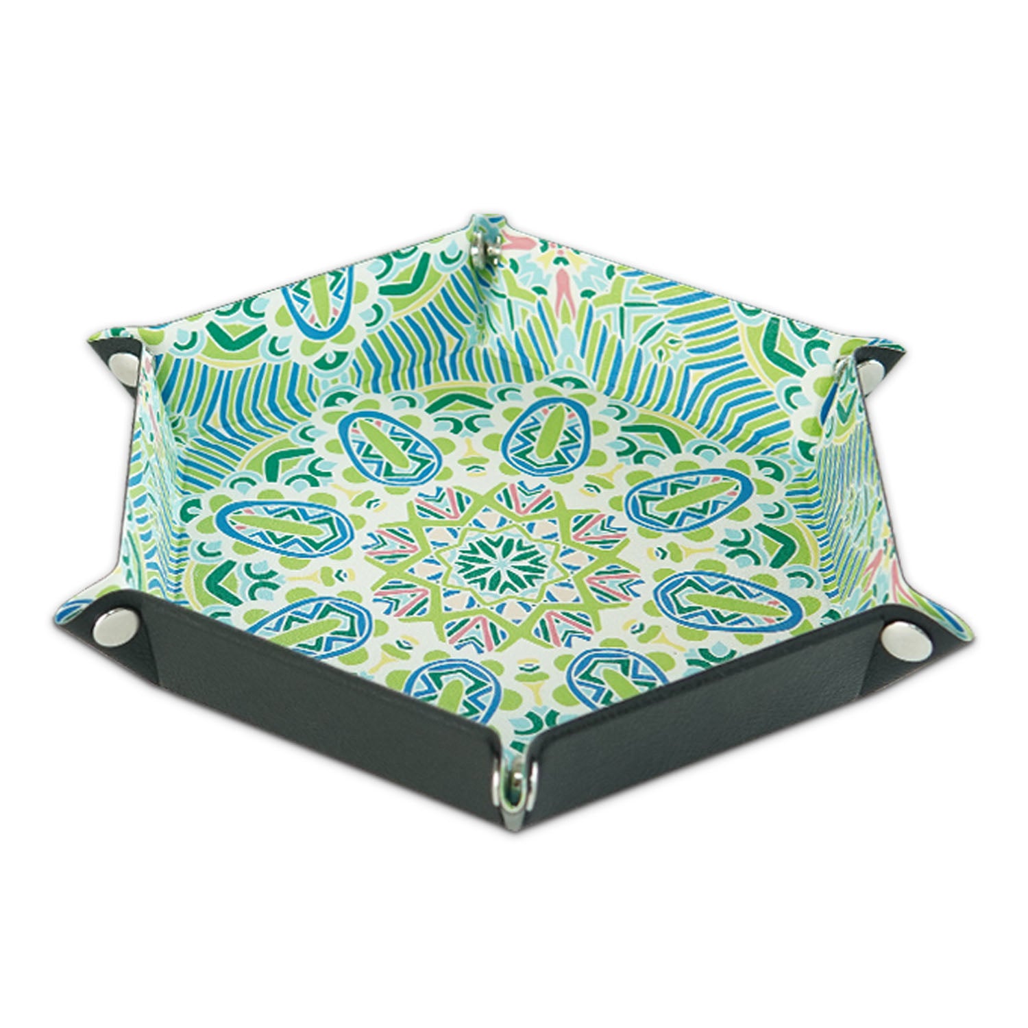 7-inch PU Leather Sundries Organizer Tray Hexagon Home Desktop Storage Tray