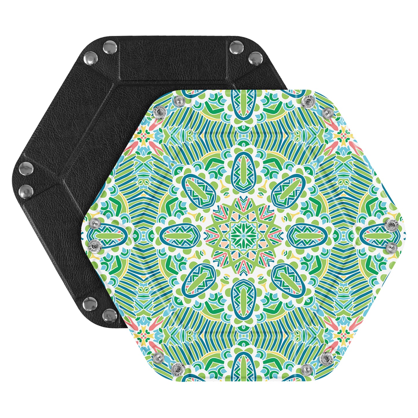 7-inch PU Leather Sundries Organizer Tray Hexagon Home Desktop Storage Tray
