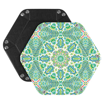 7-inch PU Leather Sundries Organizer Tray Hexagon Home Desktop Storage Tray