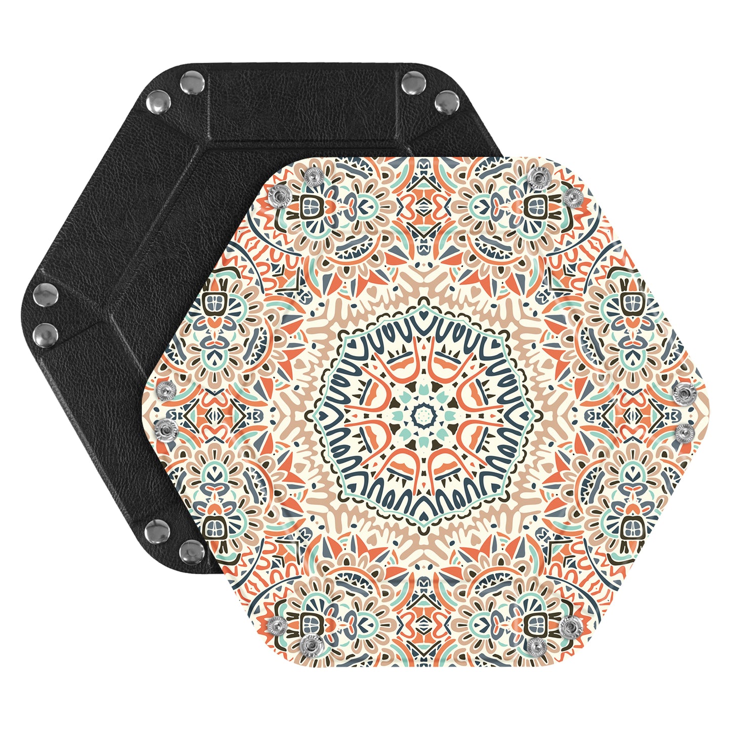 7-inch PU Leather Sundries Organizer Tray Hexagon Home Desktop Storage Tray