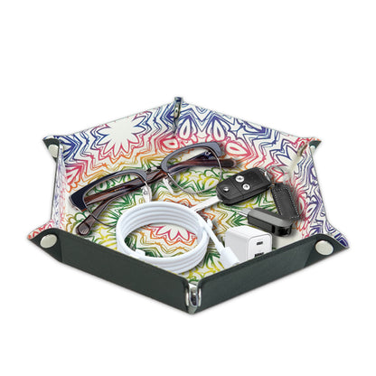7-inch PU Leather Sundries Organizer Tray Hexagon Home Desktop Storage Tray