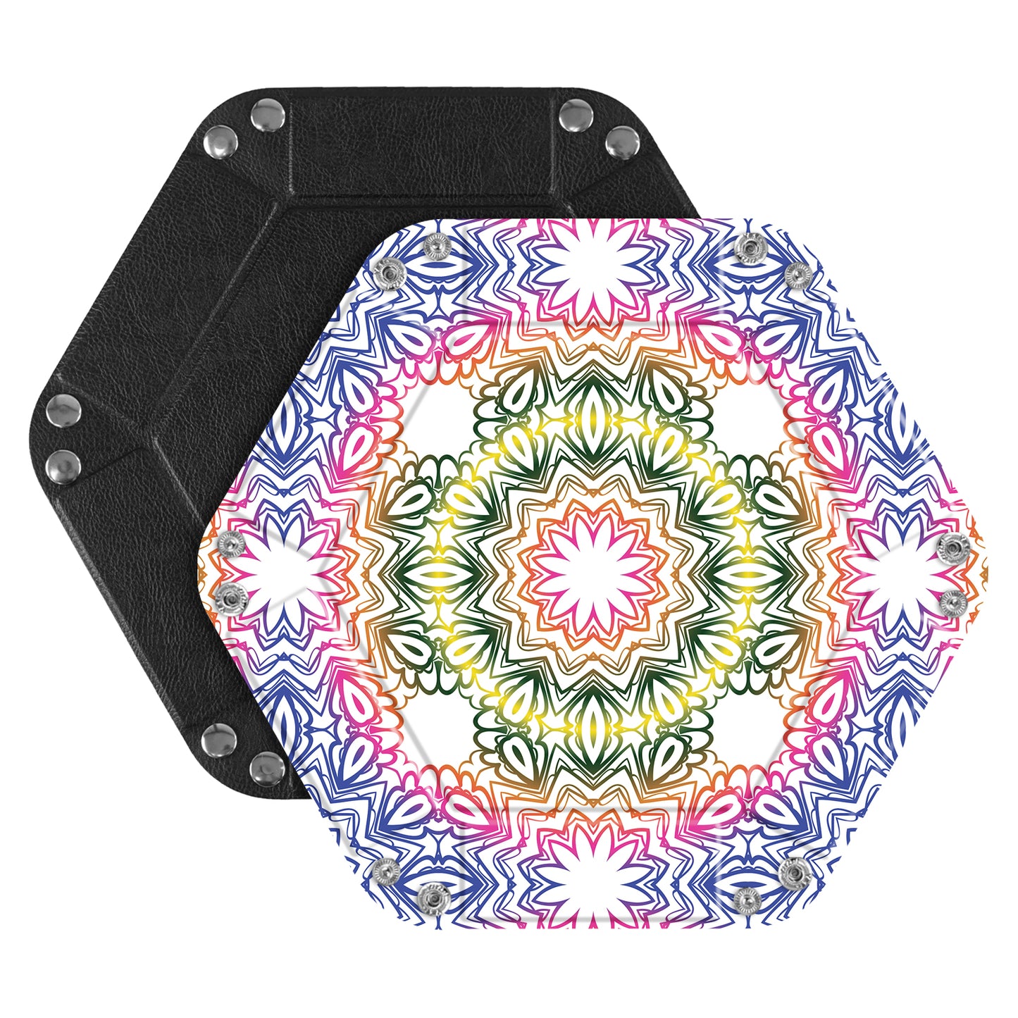 7-inch PU Leather Sundries Organizer Tray Hexagon Home Desktop Storage Tray