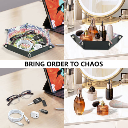 7-inch PU Leather Sundries Organizer Tray Hexagon Home Desktop Storage Tray